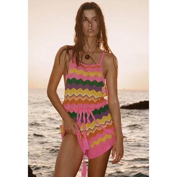 SPELL & THE GYPSY ZIGGY CROCHET ROMPER Rainbow Boho Retro Hippie Small New q16 - Picture 4 of 16